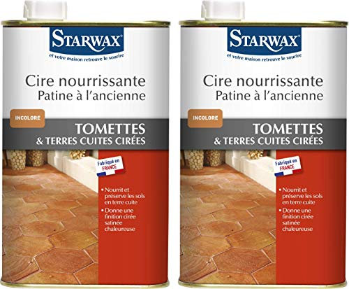 STARWAX Cire Nourrissante (Patine à l'Ancienne) pour Tomettes et Terres Cuites Teinte Incolore - 2x 1L - Nourrit et Préserve les Sols en Terre Cuite