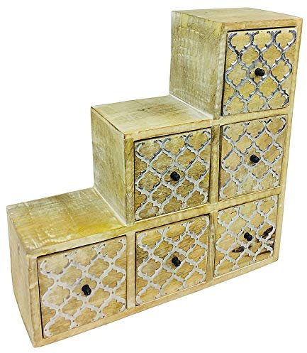 Geko N0411 Armadietto per Scale con 6 cassetti, Legno Solido, Marrone Chiaro, 35cm