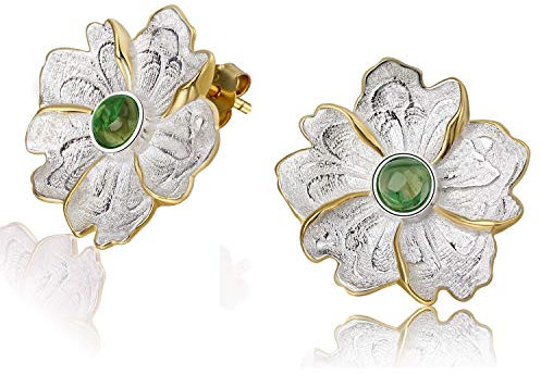 ✦ Jugendweihe Geschenke Mädchen ✦Springlight Silber 925 Naturstein Pfingstrose Blume Ohrstecker: Ohrringe Schmuck Damen, Mädchen Geschenke (Green)