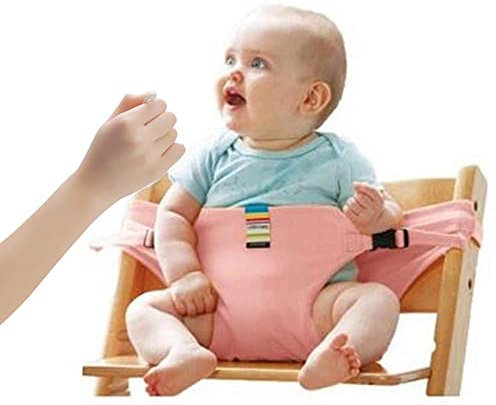 Lychee Faltbar Tragbar Esszimmerstuhl Sicherheitsgurt Schutzgurt Anschnallgurt für Baby und Kleinkind (Rosa)