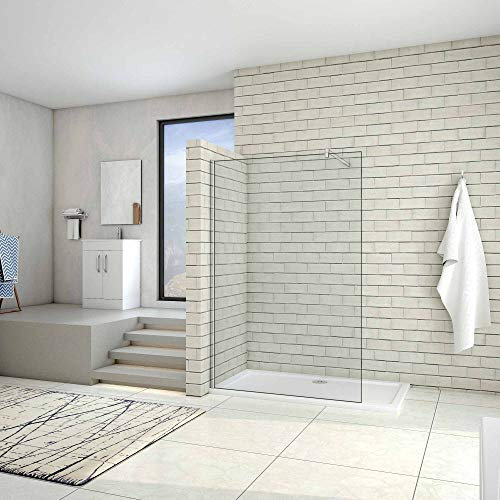 AICA paroi de douche 140x200cm douche à l'italienne en 10mm verre anticalcaire et securit avec une barre de fixation carrée 140cm