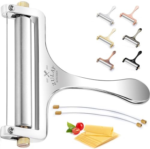 Trancheuse à Fromage Zulay avec Épaisseur Réglable - Trancheuse à Fil pour Fromage Mozzarella, Fromage Cheddar, Fromage Gouda Avec 2 Fils Supplémentaires (Argent)