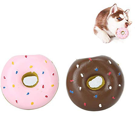 Pssopp 2 Stück Quietschen Latex Hundespielzeug Donut Form - Kauen und Training für Welpen, Molar und Interaktives Spielzeug für Kleine und Mittelgroße Hunde