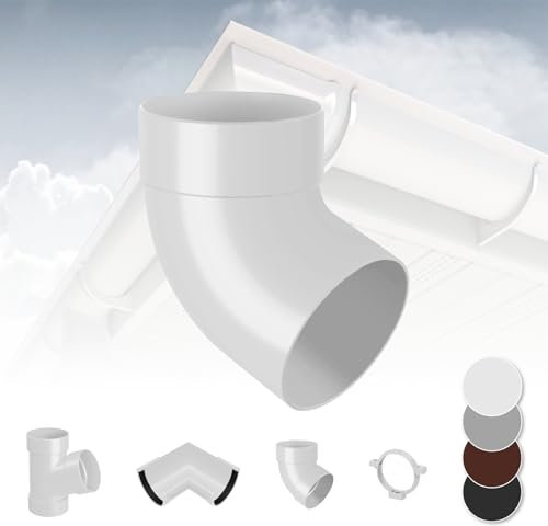 RAINWAY L Regenrinnen System (Rohrbogen 67° einfach weiß) - PVC-U Kunststoff in 4 Farben, für Dachflächen > 100m² empfohlen, Eckstück Bogen 67 Grad