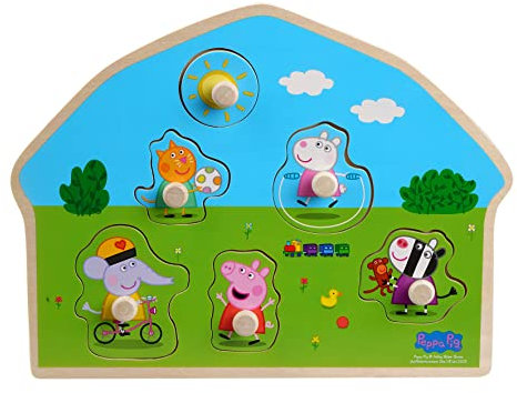 Barbo Toys - Peppa Wutz Puzzle aus Holz Play Für Kinder – 6 Knopfpuzzleteile – Holzpuzzle ab 2 Jahre – Puzzle in Holzrahmen mit Peppa Wutz Freunden – Offizielles Peppa Wutz - Holzpuzzle ab 2