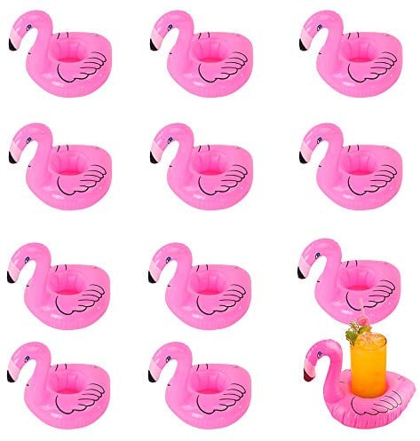 Flamingo Cup Holder, Pink Inflatable Drinks Holder For Pool Hot Tub Swimming Beach Float Coasters Water Toys Hawaiian Luau Party Decorations (12 PACK)