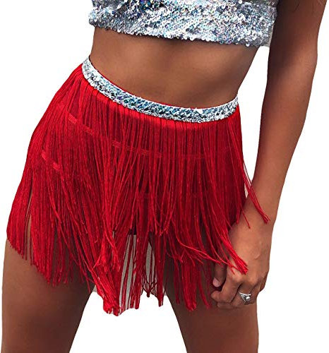 Bauchtanz Hüfttuch Kostüm Latin Dance Röcke Pailletten Quaste Fransen Outfits Rock für Damen