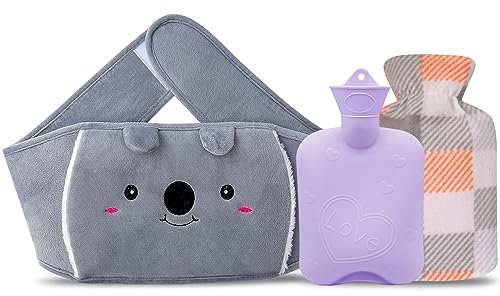Wärmflasche mit Bezug mit Weichem Plüsch-Handwärmerbezug Geprüft und Frei Von Schadstoffen Sicher Warm Hot Water Bottle Schnelle Schmerzlinderung Komfort für Bauch, Rücken (Purple)