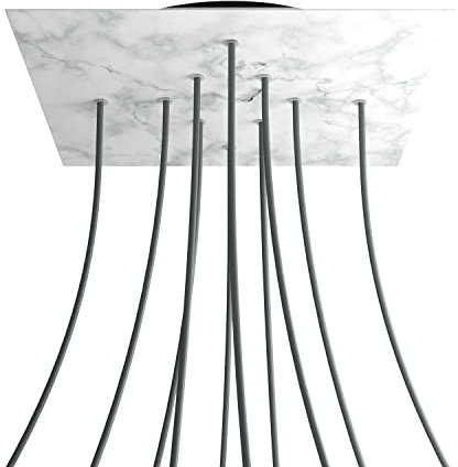 creative cables Quadratisches XXL 10-Loch und 4 Seitenlöchern Lampenbaldachin, Rose-One-Abdeckung, 400 mm - Carrara-Marmor, Schwarz