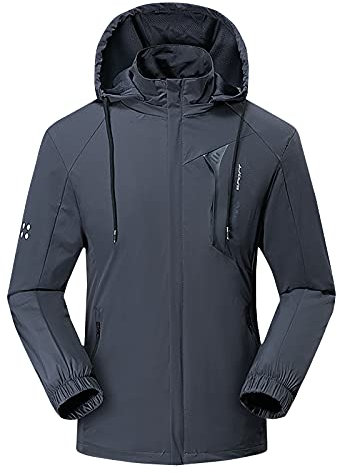 routinfly Men Jacket Casual Hoodie -Windbreaker Waterproof Dirt-Proof Zipper Warm Trench Coat Outwear