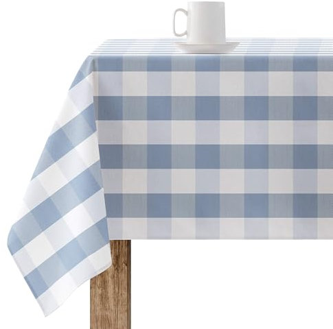 Belum 0120-98, harzbeschichtet, schmutzabweisend, kariert, Vichy-Größe, 100 x 140 cm, fleckenabweisende Tischdecke, Vichy-Blau, Tischdecke aus 100% Bio-Baumwolle