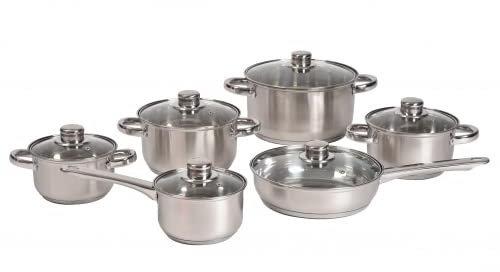 Kochtopf Set 12 teilig mit Glasdeckel Edelstahl Induktion Kochtopf Pfanne Kochtopfset