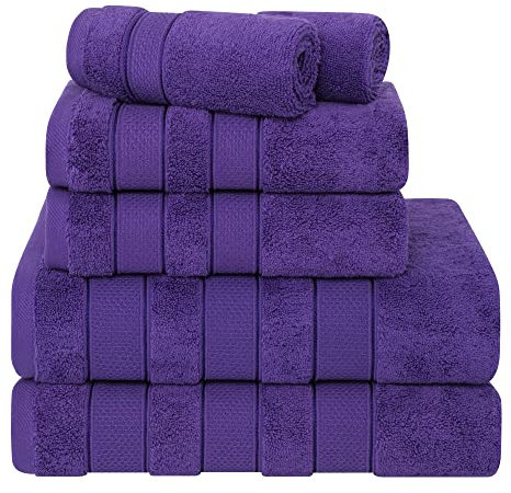 American Soft Linen Salem Badetuch-Set, 6 Stück Handtücher für Badezimmer, 100% Türkisch gekämmte Zero Twist Baumwolle, 2 Badetücher, 2 Handtücher, 2 Waschlappen, Lila