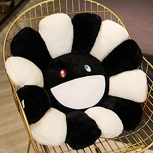 ANPIOX Sonnenblumen-Plüschkissen, niedliches Regenbogen-Smiley-Gesicht, superweiches Blumen-Sitzkissen für Stuhl, Sofa, Bett, Heimdekoration, Plüschkissen, schwarz, weiß, schwarz, 40 cm
