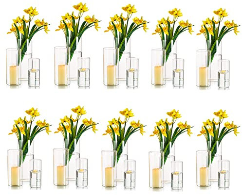 Hewory Vasen Set Glasvase Zylinder: 30er Glasvasen für Tischdeko Hochzeit, Groß Vase Glas kerzengläser Windlicht Glas, Kerzenhalter Zylindervasen Set für Wohnzimmer Deko Hochzeitsdeko, 10/15/20cm