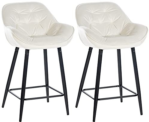 CLP 2er Set Barhocker Gibson - Tresenstuhl Mit Fußstütze - 2 x Tresenhocker Gepolstert, Farbe:Creme, Material:Samt