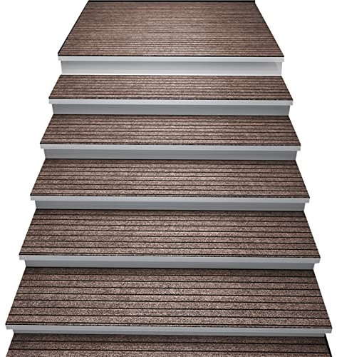 RRNAR Stufenmatten, Trittfläche, Treppenteppich mit rutschfeste Unterseite aus PV-Gummi, Kein Kleber notwendig, Verdicken Stumm Stufenteppich für außen innen,Khaki,26x75cm(2PCS)
