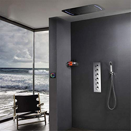 ZEDARO Wasserhahn-Bad-Duschsysteme LED-Duschset, quadratische Duschwanne, quadratische Gebogene Handbrause, Tatic-Duschsystem mit fünf Funktionen