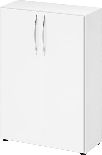 bümö Mehrzweckschrank 80cm breit, Aktenschrank o. Schuhschrank klein, Schrank mit Regal, Kommode in weiß aus Holz, Vorratsschrank & Haushaltsschrank mit Metallgriffen