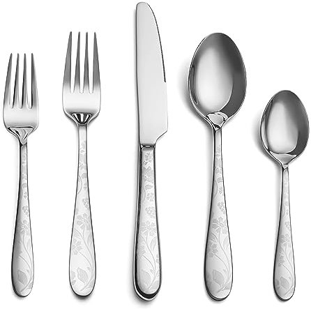 Arlox 40-Piece Hammered Silverware Set, Premium Stainless Steel Flatware Cutlery Set, Service for 8, Mirror Polished, Dishwasher Safe