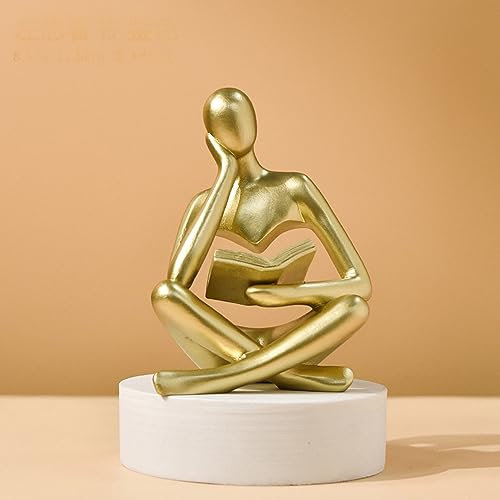 SIETIOJI Home Decor Gold Lesedenker Statue Moderne Figuren Abstrakte Ästhetische Skulptur Denker Harz Statue Set für Heimdekoration Wohnzimmer Büro Bücherregal Regal Tisch (A-Gold)