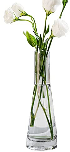 Handmade Blown Glass Art Bud Vase Clear Small Decorative Flower Vase Single Stem Vase Bottle for Centerpieces Wedding Party Home Table Decor (Clear)