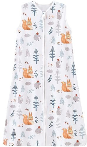 Chilsuessy Schlafsack Baby 2.5 Tog Winterschlafsack Babyschlafsack aus reine Baumwolle Winter Schlafanzug ohne Ärmel 70-130cm für Neugeborene und Kinder, Eichhörnchen, 90cm/Baby Höhe 85-95cm