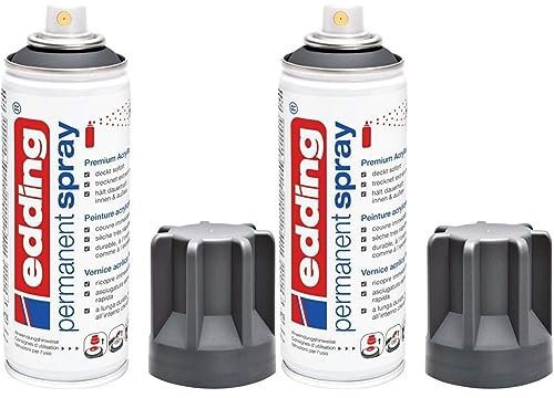 Edding 5200 spray permanent - anthracite mat - 200 ml - peinture acrylique pour peindre ou décorer verre, métal, bois, céramique, plastique, toile - peinture acrylique en aérosol (Lot de 2)