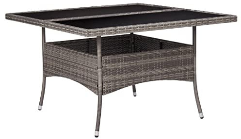 FIRBNUS Esstisch für den Garten aus Polyrattan Grau und Glas Quadratischer Tisch Tisch Esstisch Glas Gartentisch Glas Tisch Rattan Esstisch