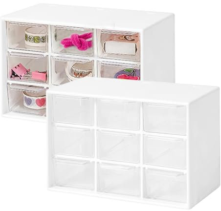 Meyagot 2pcs Schubladenbox, Schubladenschrank Mit 9 Schubladen, Schubfächern Klein Schübe Sortierkasten Desktop Aufbewahrung Organizer Kunststoff Aufbewahrungsbox Für Kosmetik Schmuck Schreibtisch