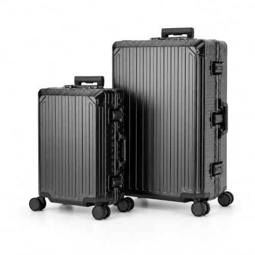 Travelhouse 100% Aluminium Kofferset Tokyo Schwarz S-55cm & XL-78cm Hartschalenkoffer 2 ZSA Schlösser 4 Silent Move Doppelrollen