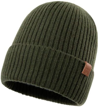 TOP-EX XL/XXL Warme Beanie-Mütze aus 100% Merinowolle mit Fleecefutter für Herren und Damen - Wintermütze für Laufen und Golf, Strickmütze, Wollmützer Grün