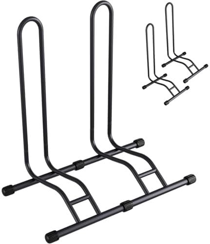 TLGREEN Fahrradständer Boden 2 Stück, Abnehmbar Bodenständer Fahrräder, Reifenbreite bis 80 mm, Freistehend Fahrradhalter,Radständer für Mountainbike Rennrad MTB,Stabil,Schwarz
