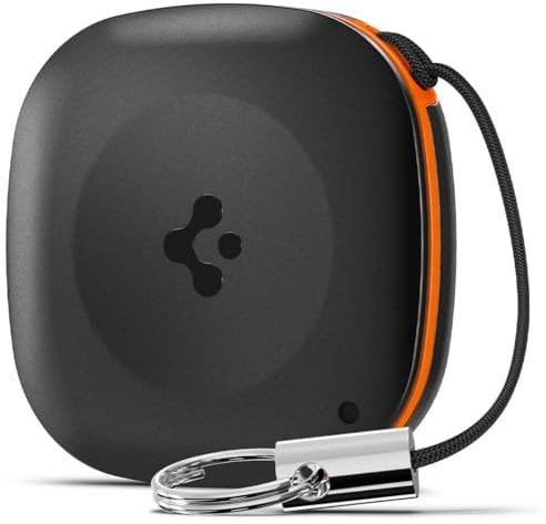 Spigen Tag Me Schlüsselfinder mt Handschlaufe Bluetooth Tracker Kompatibel mit Apple Wo ist? App, (NUR iOS und MacBook) Suchfunktion Kofferfinder Austauschbare Batterie (1 Stück) - Schwarz