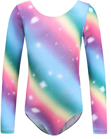 FYMNSI Turnanzug Mädchen Langarm Turn Leotards Kinder Ballettkleidung Gymnastik Glänzend Rundhals Weich Elastisch Ballett Trikot Yoga Ballettanzug Tanzbody Gymnastikanzug Activewear Bunt 8-9 Jahre