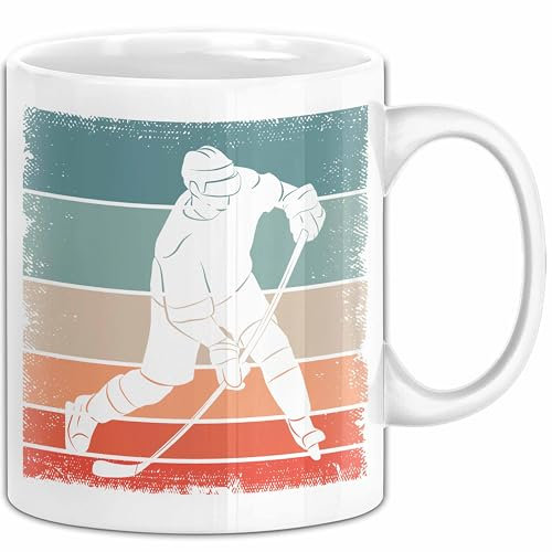 Eishockey Spieler Geschenk Tasse Vintage Ice Hockey Retro Hockey (Weiß)