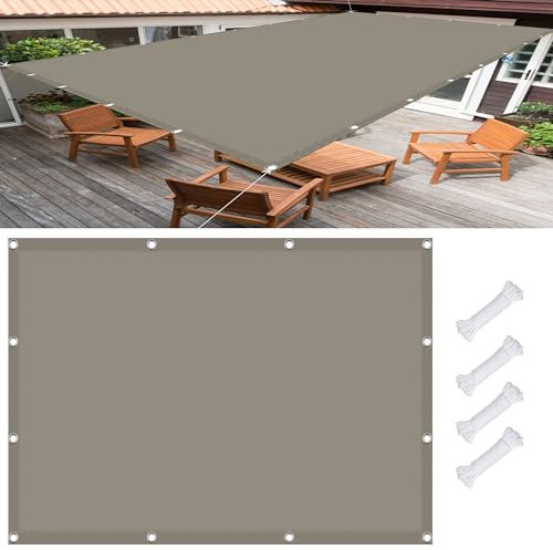 Sonnensegel Rechteckig 3.5 x 4 m, Wasserdicht 98% UV Schutz Balkon Sichtschutz inkl Befestigungsseile für Garten Terrasse, Taupe