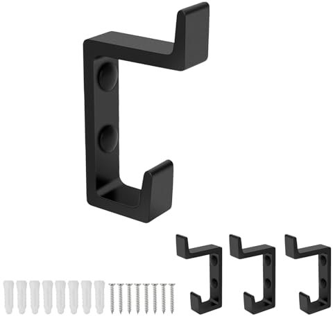 KINHARD Coat Hooks Black Coat Hooks Set of 4 - 15 mm Acoustic Panels Hooks, Upper and Lower Double Hooks, Practical Wall Hooks for Wardrobe, Bathroom, Kitchen and Bedroom