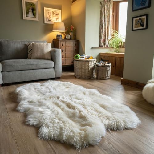 Arthur Cameron - Natural Quad Sheepskin Rug | Natural ivory quad sheepskin rug, UK tanned with soft 5cm wool. Four matched skins create a luxurious 190 x 120cm rug.