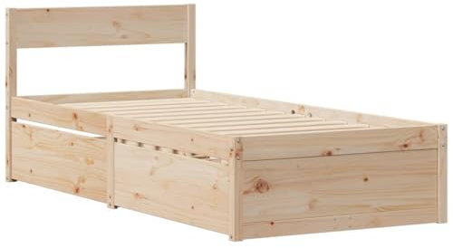vidaXL Massivholzbett mit Schubladen, Bett mit Kopfteil, Einzelbett für Schlafzimmer, Holzbett Bettgestell, 100x200cm Massivholz Kiefer