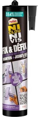 Pattex | Colle Ni Clou Ni Vis Fix & Défix (cartouche de 308 g) – Colle super puissante à base de polymère hybride démontable – Fixation murale avec maintien jusqu’à 6 kg qui se décolle sans abîmer