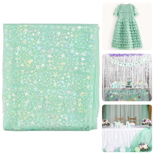 SLTAXAR Tüllstoff Glitzer Grün Dekostoff mit Sternen Sparkly Stoff 160 * 200cm Glitzer Tüll Tüllband Deko Stoffe Glitzer Garn Tüll Weich und Fein Dekoband für DIY Bekleidung Deko Weihnachten Hochzeit