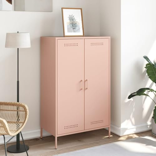 Gecheer Armadio in Acciaio Rosa con 2 Ante, Piedi Regolabili, 68x39x113 cm, Armadio Archivio e Credenza in Metallo per Soggiorno