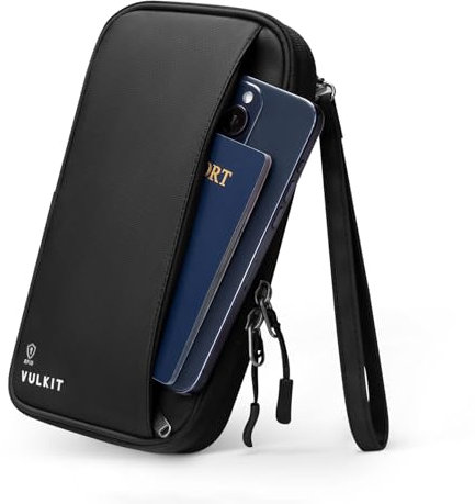 VULKIT Portapassaporto Famiglia Portafoglio da Viaggio per 4 Passaporti Organizzatore Documenti di Viaggio con Blocco RFID Portapassaporto con Cinturino da Polso per Biglietti Denaro Carte