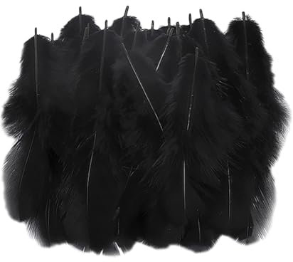 JIHUOO 200 Pcs 8-12cm Small Black Craft Feathers Colored Fluffy Feathers Dream Catcher Feathers Natural Rooster Tail Feathers Goose Costume Feathers for DIY Halloween Decorations