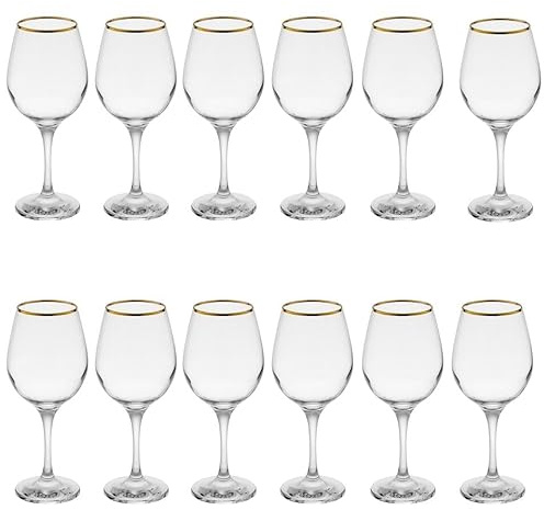 Queensway Home & Dining Set of 6/12 Pcs Amber Gold Rimmed Wine Glass Drinking Glasses Sets Gift Boxed 460/365/295ml