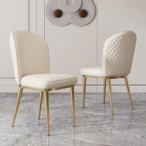 ZZJWMJGC Modern Dining Chair Set of 2 Off White Leather Kitchen Counter Lounge Chair with Backrest and Armrests, Lounge Reception Chair for Living Room and Office