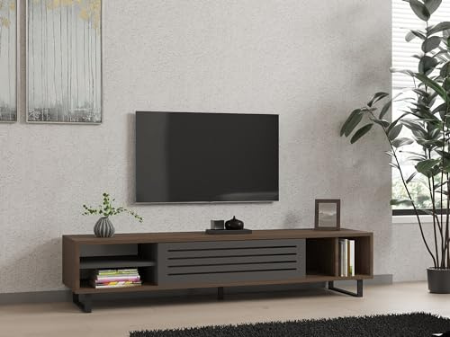 Hanah Home Support TV, mélamine, Noyer Anthracite, Taille Unique