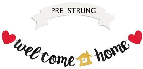 Willkommen Zuhause Banner Welcome Home Bereits aneinandergereiht, Party-Dekorationen Schwarz Glitzerndes Home-Party-Schild Dekor Banner Dekorationen Familienthema PartyzubehöR FüR Heimkehr