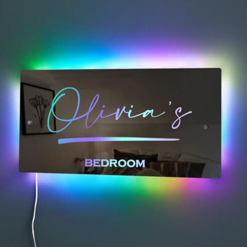 zouwii Personalisiertes Namensspiegellicht Für Schlafzimmer, Led-Leuchtspiegel Für Die Wand, Personalisiertes Neonbeleuchtetes Schlafzimmerschild, Individuelle Hochzeitsgeschenke